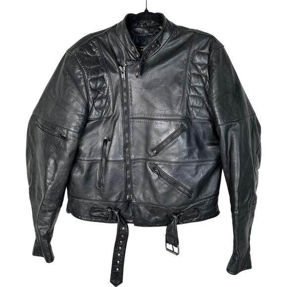 Steinmark Other - Vintage 90's Steinmark Men's L Wilson Heavy LEATHER Motorcycle Jacket Black 44